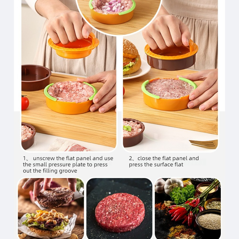 Detachable Hamburger Patty Press Mold, Homemade Beef Burger Maker DIY Kitchen Tool—Yellow
