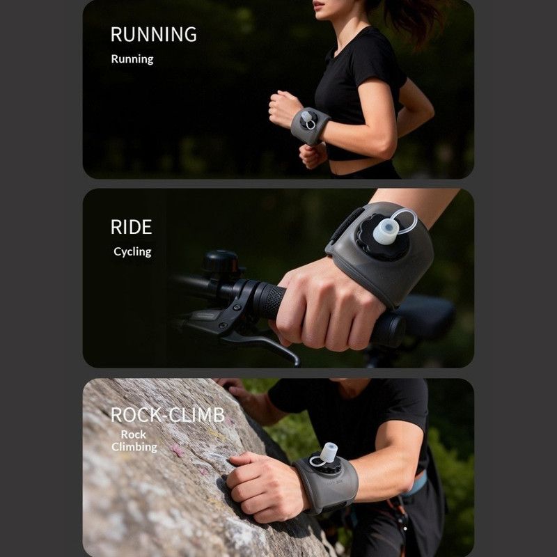 Silicone Wrist-Worn Sports Water Bottle, 200ml Portable Soft Water Cup for Cycling, Running, and Hiking—Black