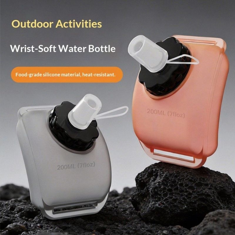 Silicone Wrist-Worn Sports Water Bottle, 200ml Portable Soft Water Cup for Cycling, Running, and Hiking—White