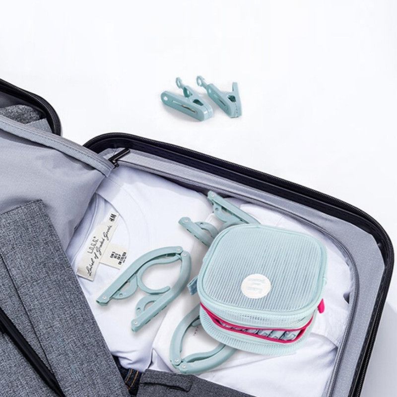 Portable Foldable Travel Clothes Hanger Set, Includes Clips, Clothes Rack with Storage Bag for Business Trips and Home Use - Pink