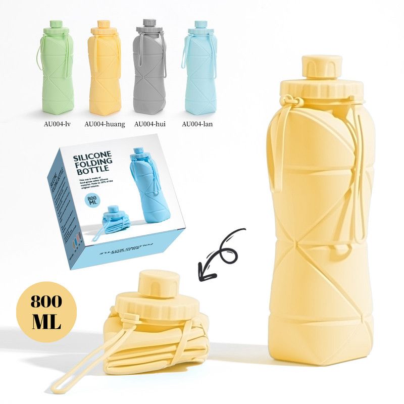 Collapsible Silicone Water Bottle 800ml Folding Travel Camping Cup Yellow
