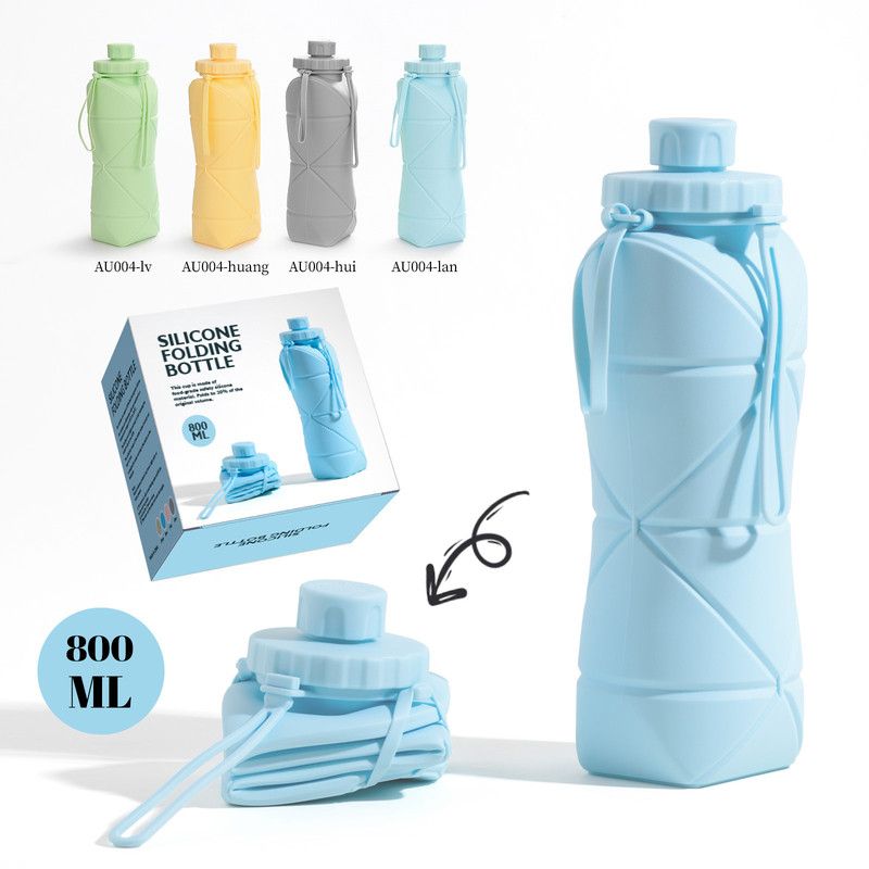 Collapsible Silicone Water Bottle 800ml Folding Travel Camping Hiking Cup Blue