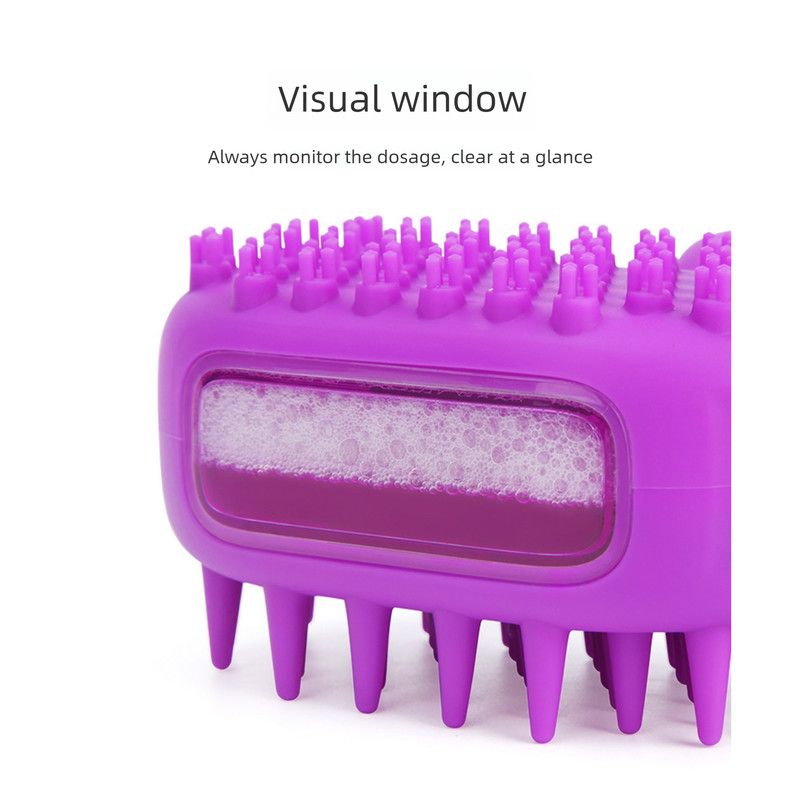 Pet Bath Brush Massage Shampoo Dispensing Grooming Brush for Dog Cat Hair Cleaning-purple