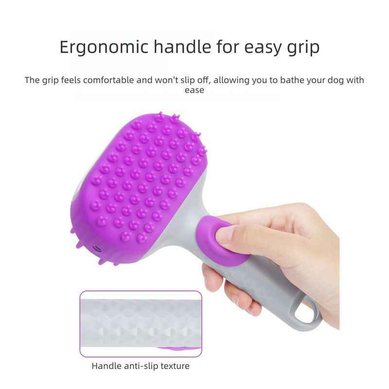 Pet Bath Brush Massage Shampoo Dispensing Grooming Brush for Dog Cat Hair Cleaning-purple