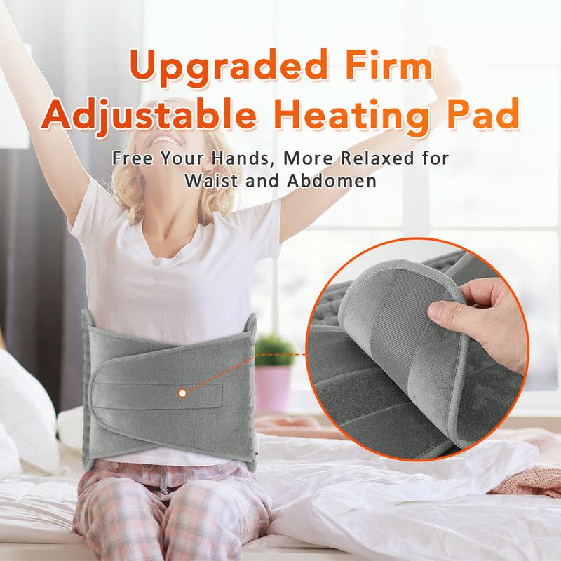 Electric Heating Waist Belt with Hand Warmer Pocket, 10 Heat Levels & 4 Timer Auto Off, Soft Plush Thermal Heating Pad for Back Abdomen Shoulder-Gray