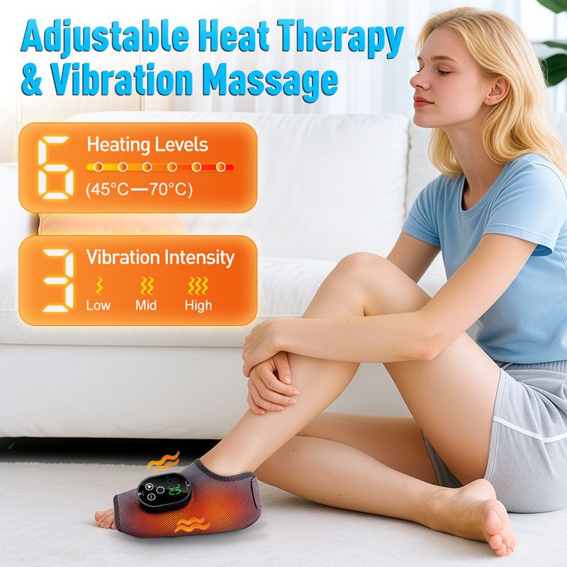 2 Pack Wireless Heated Vibration Ankle Foot Massager Wrap, Rechargeable Thermal Massage Brace for Both Ankle Joint Relief