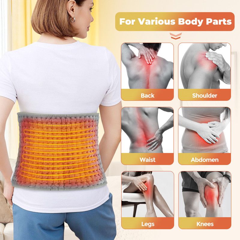 Electric Heating Waist Wrap Belt 9 Heat Levels 4 Timer Auto Off, Soft Plush Thermal Heating Pad for Back Abdomen Shoulder Relief