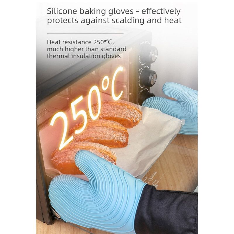 Heat Resistant Silicone Oven Mitts Non Slip Double Layer Cooking Baking Gloves For Kitchen BBQ-Red