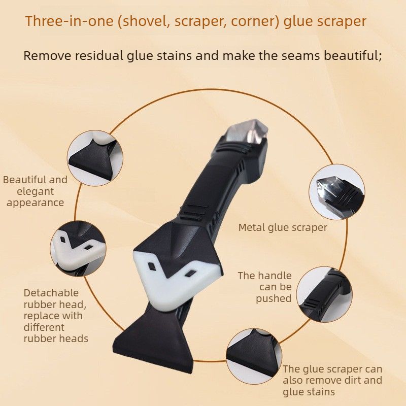 3 in 1 Silicone Caulk Finishing Tool Kit, Multi Size Grout Removal Scraper with 5 Replaceable Angle Heads, Bathroom Kitchen Sealant Smoother Tool Set