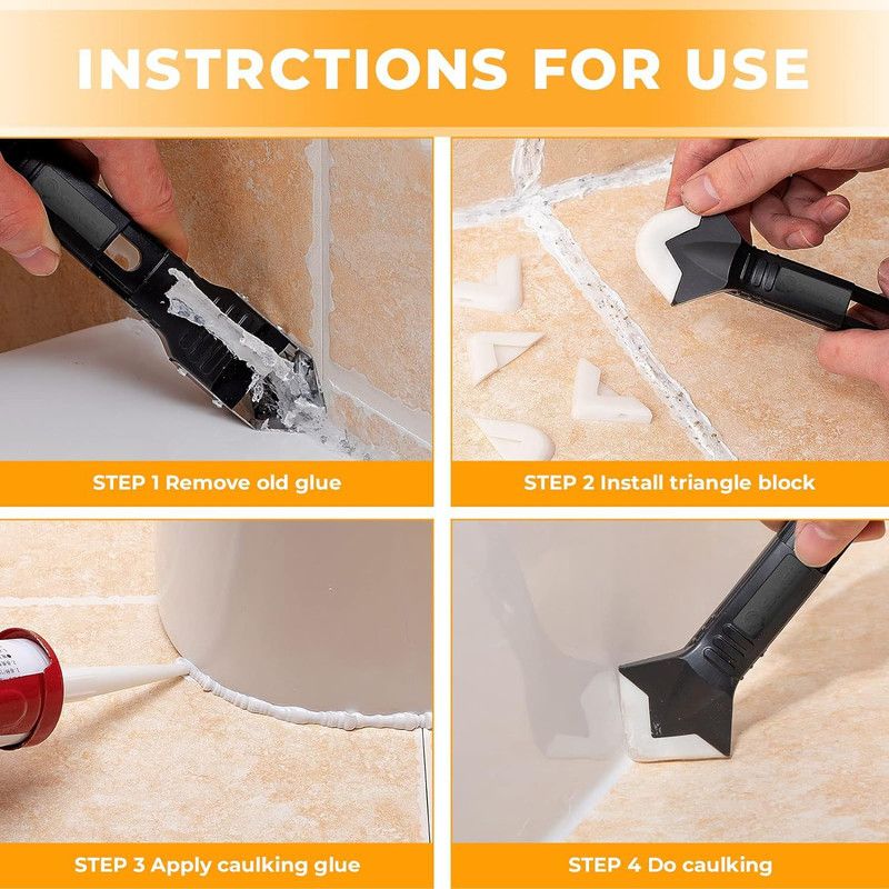 3 in 1 Silicone Caulk Finishing Tool Kit, Multi Size Grout Removal Scraper with 5 Replaceable Angle Heads, Bathroom Kitchen Sealant Smoother Tool Set