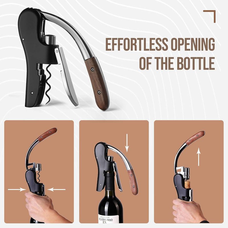 Lever Style Wine Bottle Opener, Heavy Duty Corkscrew with Built-in Foil Cutter for Home Bar Party