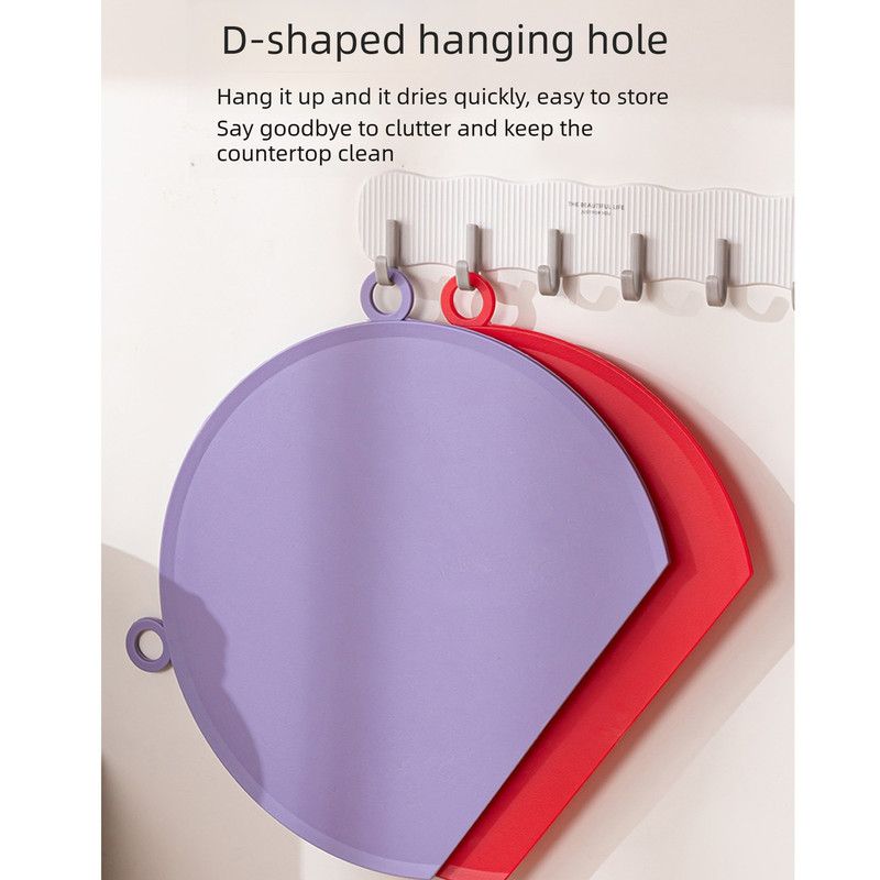 D Shape Double Sided Antibacterial Cutting Board Non Slip Kitchen Chopping Board with Draining Back-purple