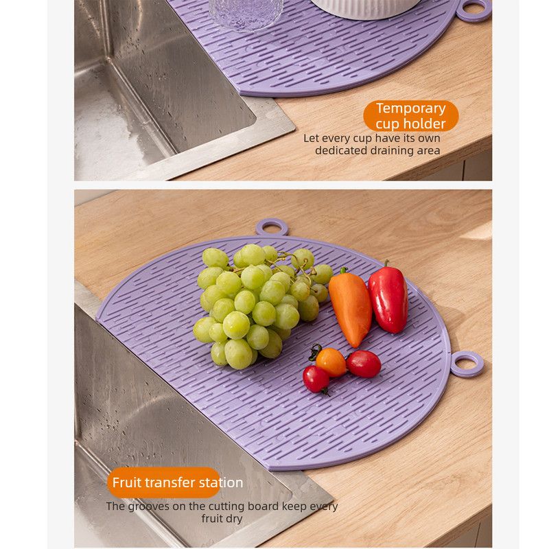 D Shape Double Sided Antibacterial Cutting Board Non Slip Kitchen Chopping Board with Draining Back-pink