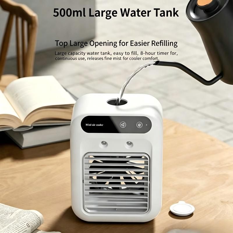 Portable Desk Air Cooler Fan, 2-Speed Mist Humidifier, 500ml Water Tank, USB Rechargeable, Quiet Personal Evaporative Cooler for Home Office Bedroom