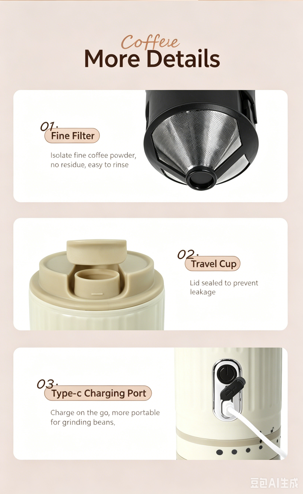 【Portable Electric Coffee Maker, All-in-One Grinder & Brewer with 7 External Adjustable Grind Settings, 1500mAh Rechargeable Battery, 304 Stainless Steel Cordless Drip Coffee Machine for Home Office Travel Camping】