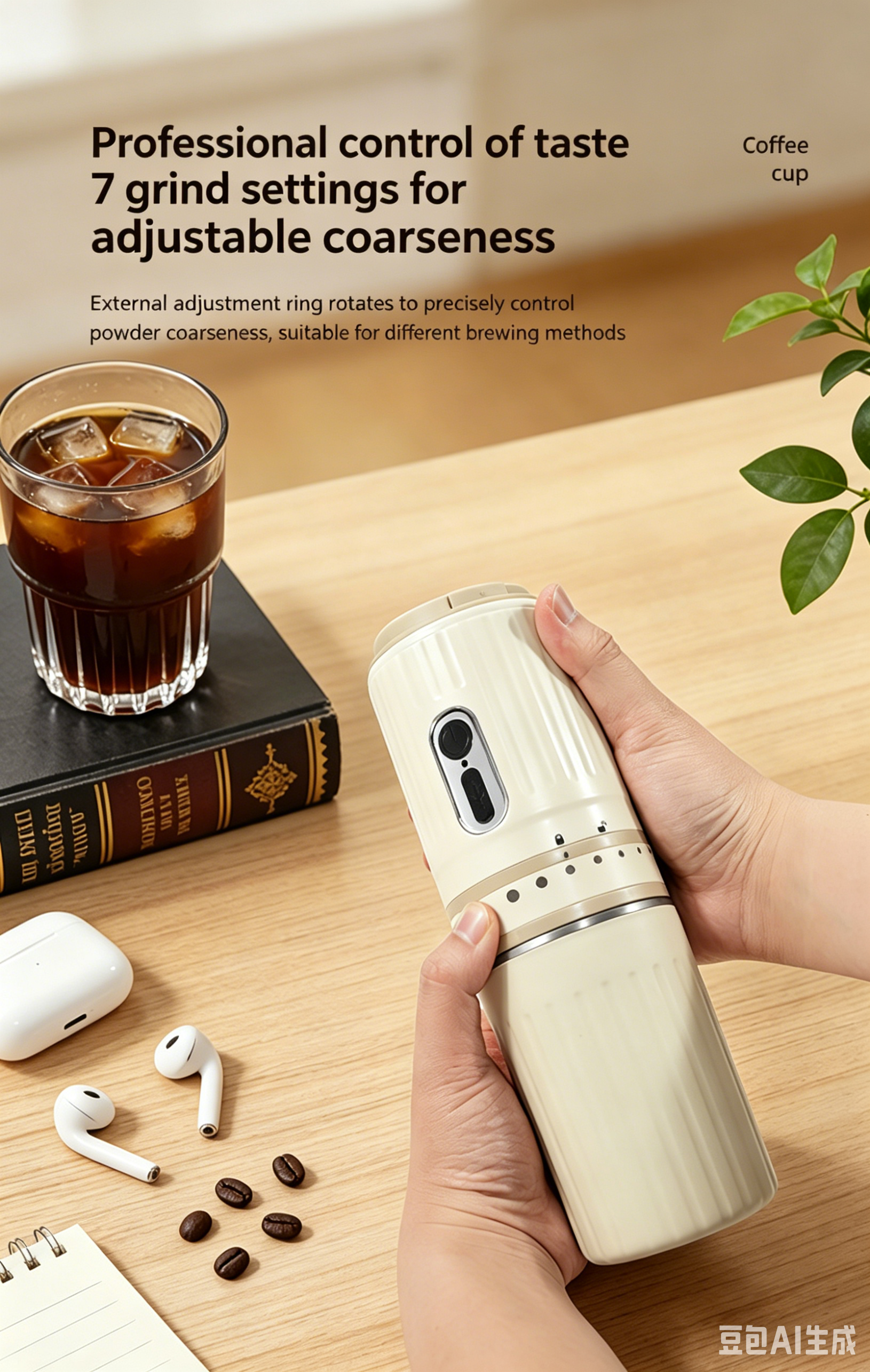 【Portable Electric Coffee Maker, All-in-One Grinder & Brewer with 7 External Adjustable Grind Settings, 1500mAh Rechargeable Battery, 304 Stainless Steel Cordless Drip Coffee Machine for Home Office Travel Camping】