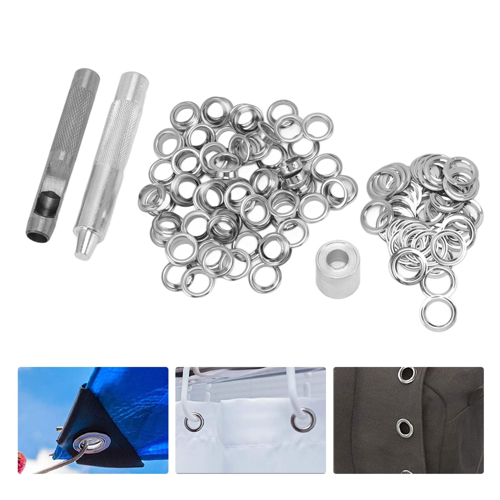 Grommet Tool Kit 100 Set Grommet Eyelets with Setting Tools Hole Cutter Mandrel for Tarps Handicraft