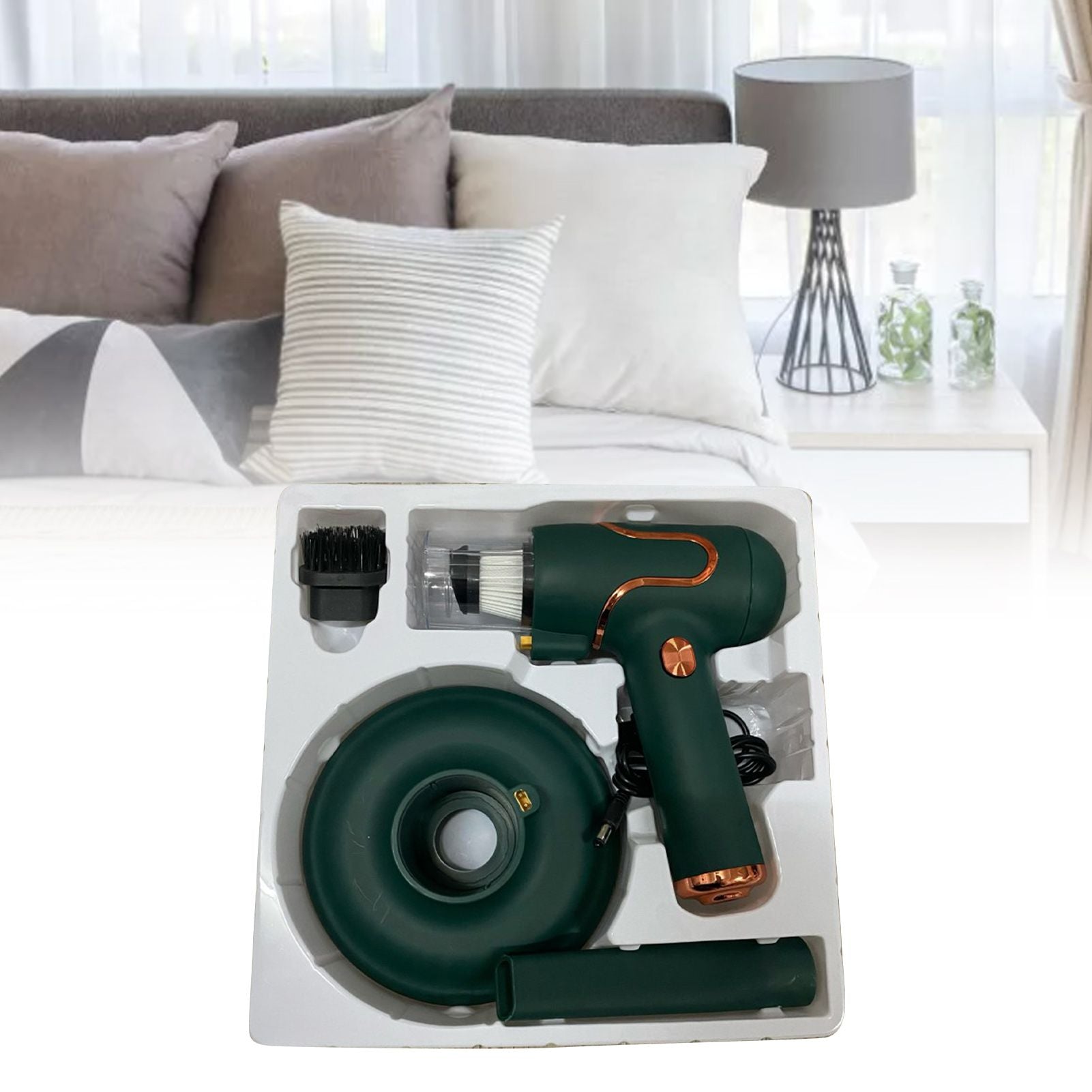 Vacuum Mite Cleaner Portable Cordless Lightweight Handheld Vacuum Dust Mite Cleaner for Home Mattress Car Green