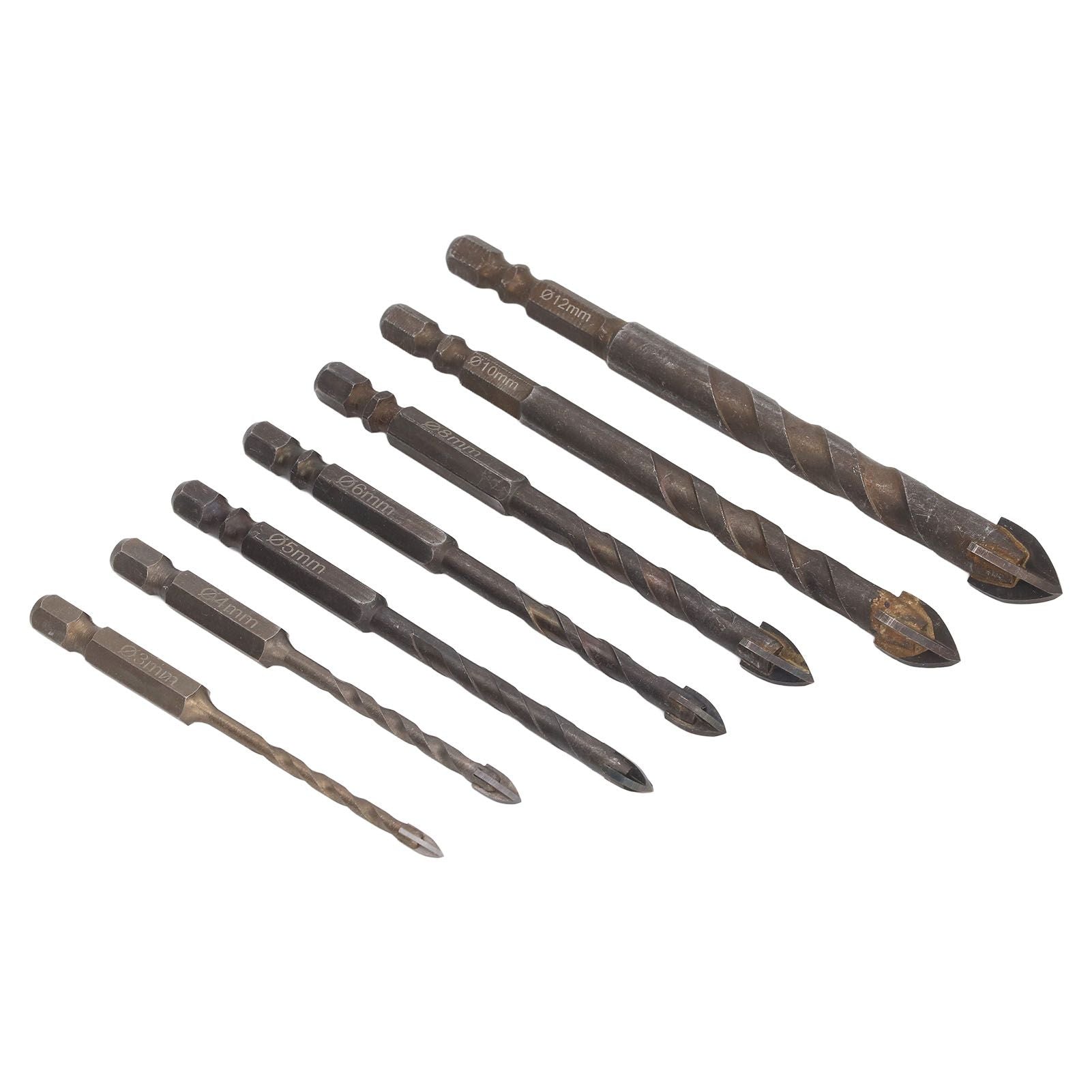 Drill Bit Set Unique Cross Design Cemented Carbide Hex Power Bits for Glass Ceramic Glass Tile Full Tile Brick Wall Wood 7 Piece Set