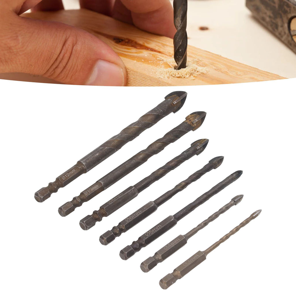 Drill Bit Set Unique Cross Design Cemented Carbide Hex Power Bits for Glass Ceramic Glass Tile Full Tile Brick Wall Wood 7 Piece Set