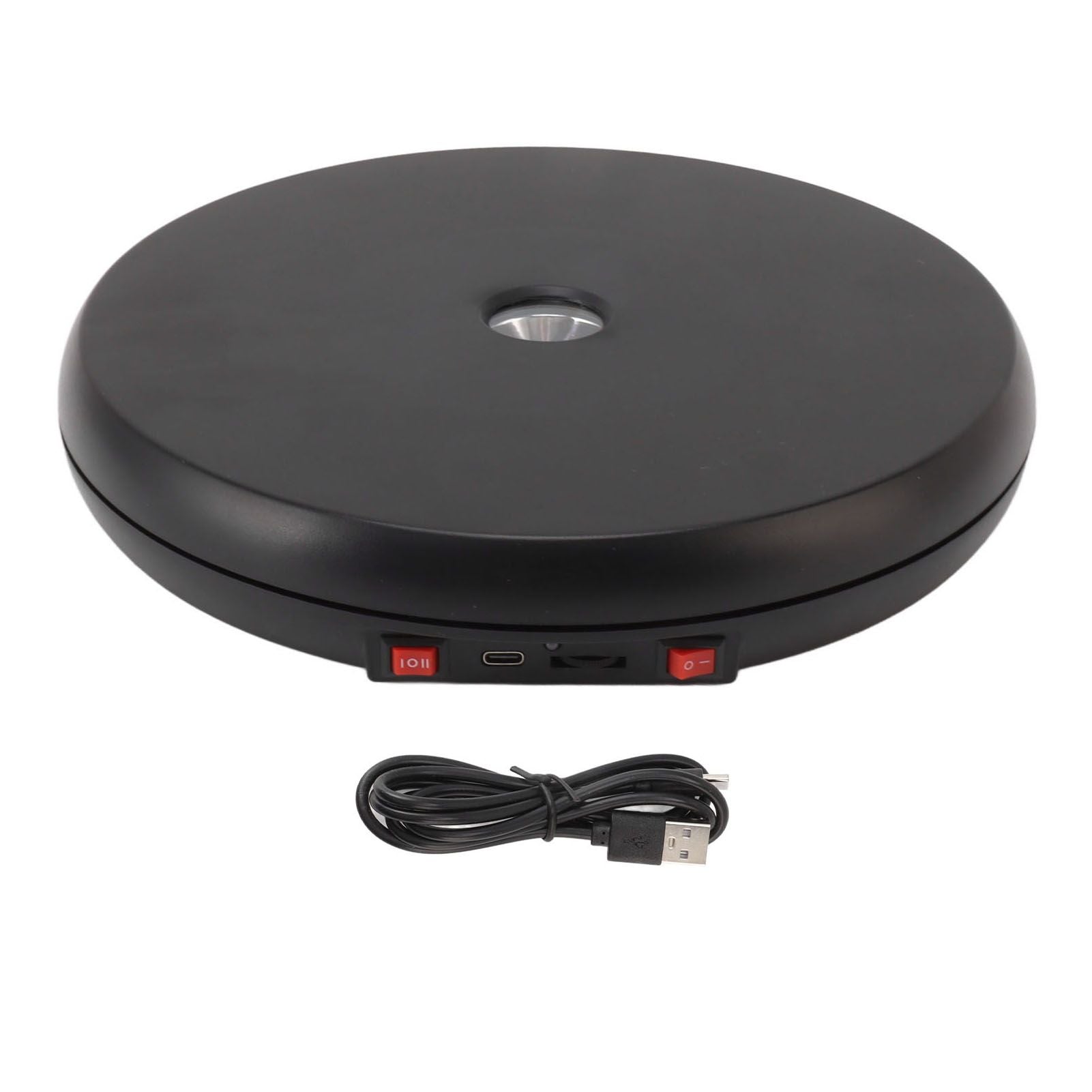 Electric Rotating Display Table LED Light 25cm Noiseless 20kg Load Capacity Turntable Display Stand for Jewelry Black