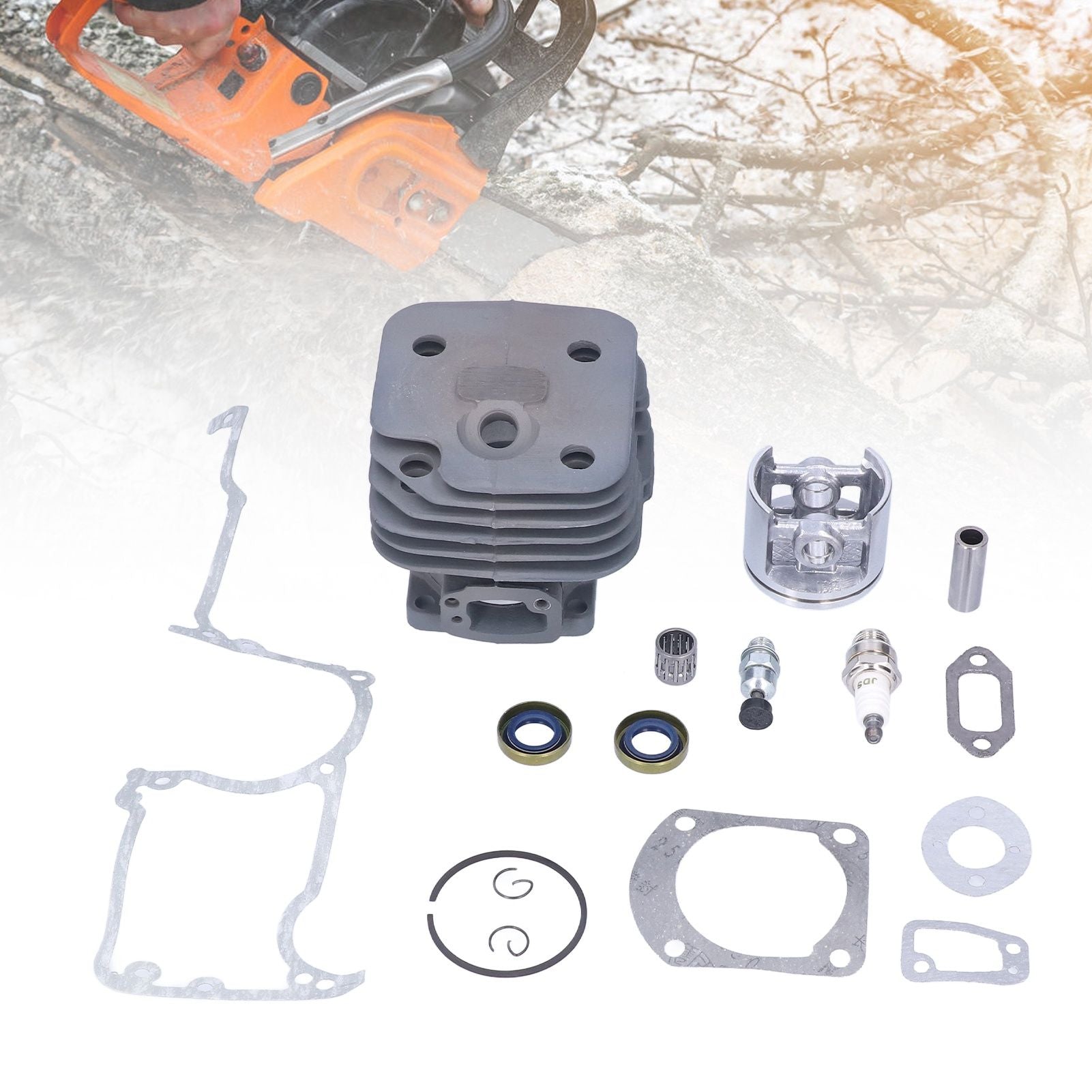 Chainsaw Cylinder Piston Kit Relief Valve Spark Plug 52mm Fit for Husqvarna 61 268 272 272XP