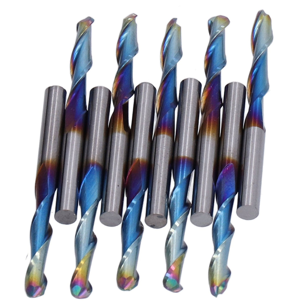 10Pcs Router Bits Tungsten Steel Spiral Flute Milling Cutter Tool with Plating Blue for Wood PVC Nylon