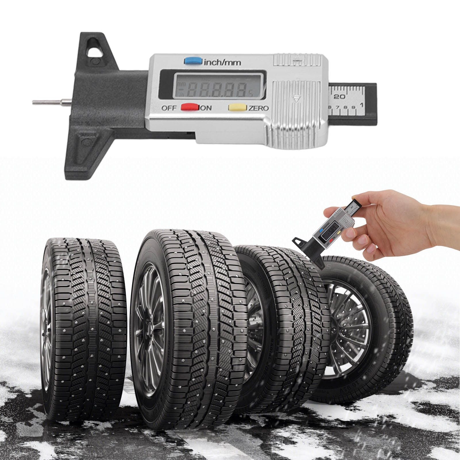 Tire Tread Depth Gauge Large Digital Display Accurate Tread Checker for Truck Car Motorcycle