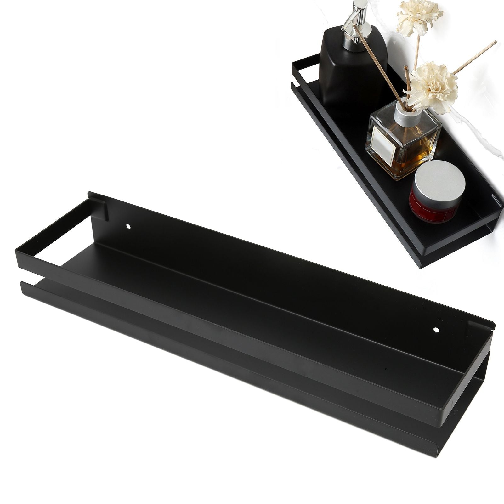 Bathroom Rack Black Large Storage Space Waterproof Strong Bearing Capacity Hotel Shelf Set 40x10x6cm