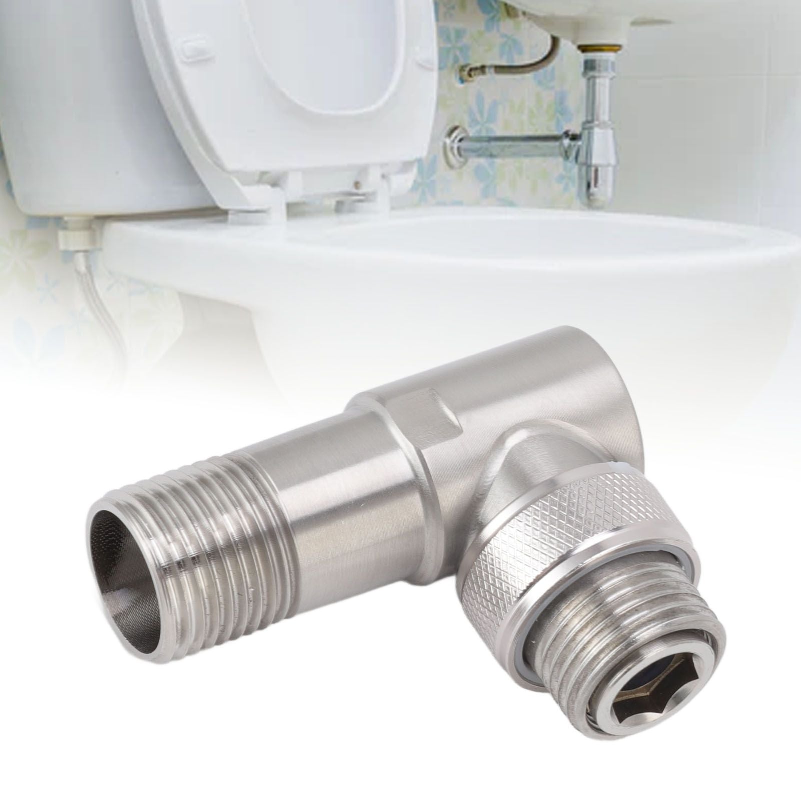 Angle Stop Valve Male G1/2 304 Stainless Steel 1 in 2 Out Integrated Design Automatic Water Stop Valve for Toilet On Off Integrated Angle Valve