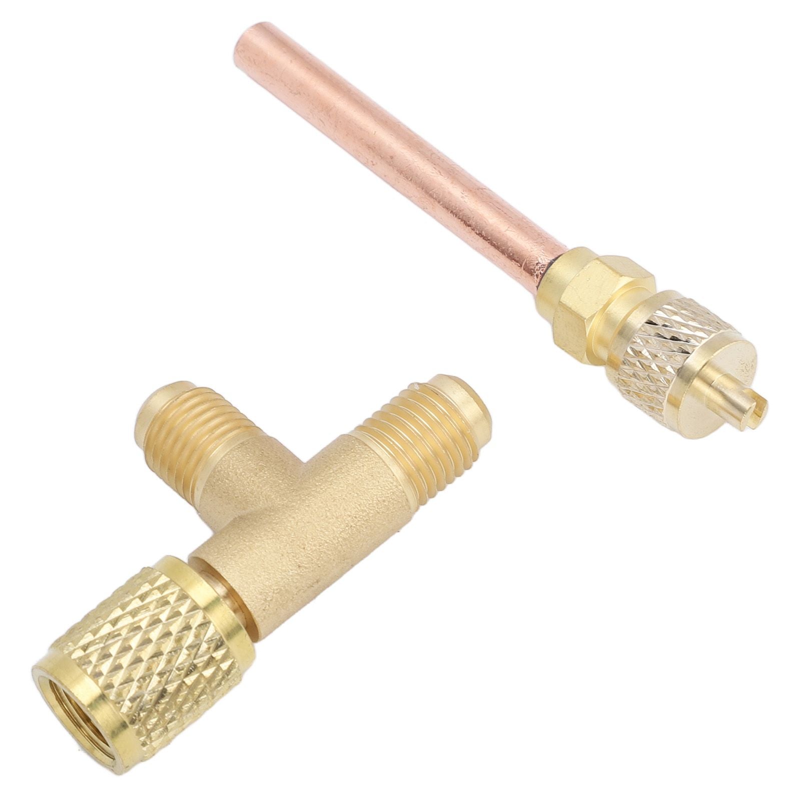 1/4in SAE Tee Adapter Built in Valve Core Quick Connection Double Sealing for R22 R12 R134 Vacuum Gauge