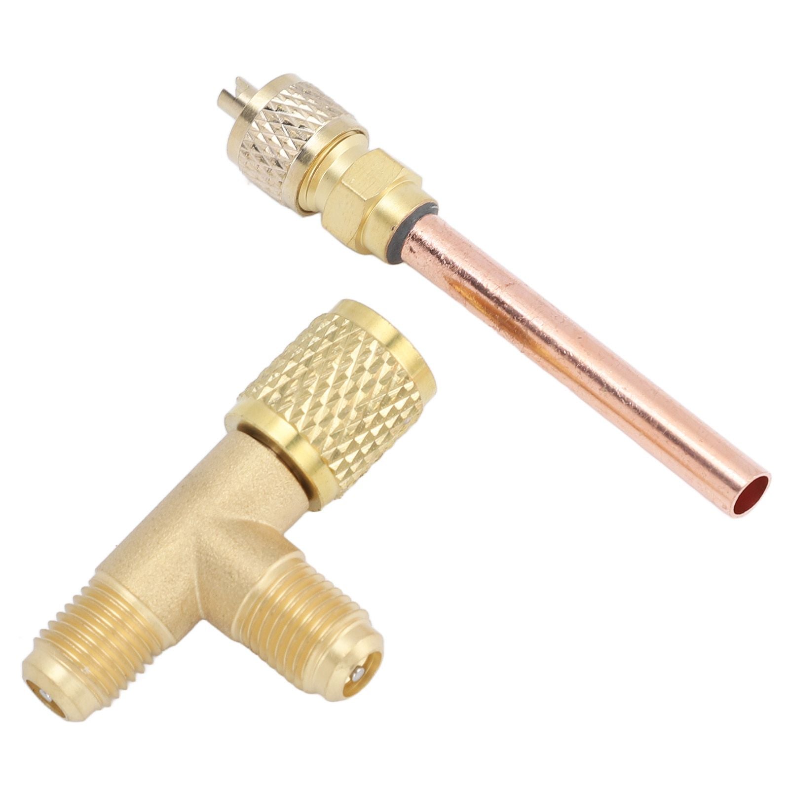 1/4in SAE Tee Adapter Built in Valve Core Quick Connection Double Sealing for R22 R12 R134 Vacuum Gauge