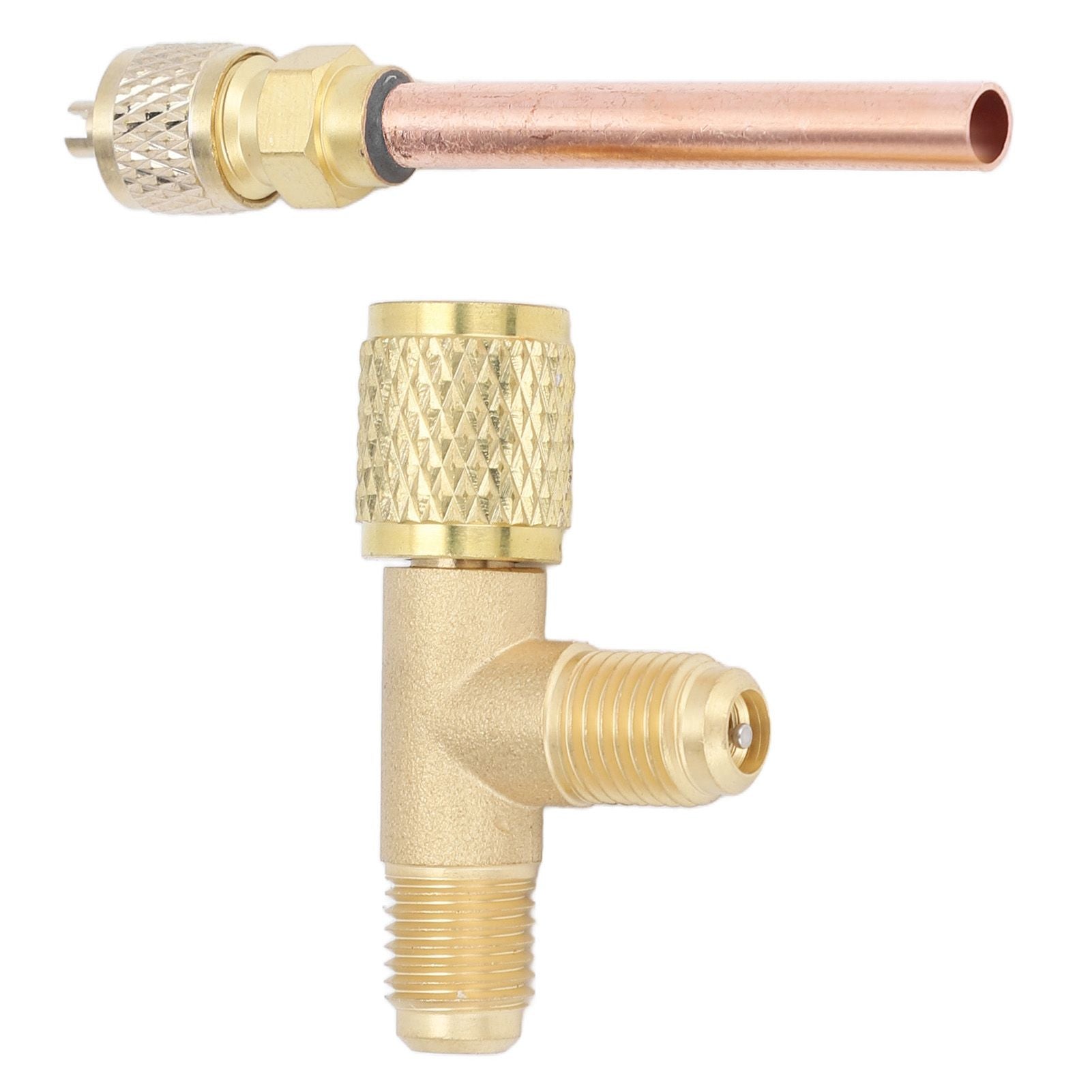 1/4in SAE Tee Adapter Built in Valve Core Quick Connection Double Sealing for R22 R12 R134 Vacuum Gauge