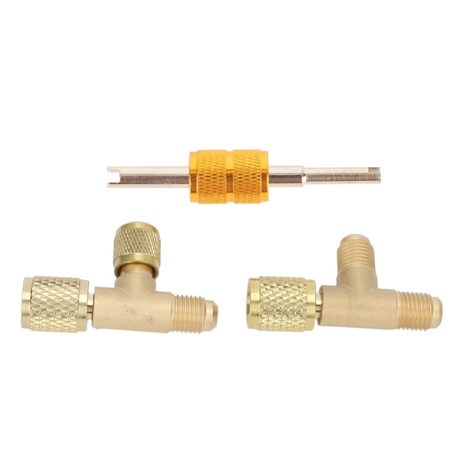 1/4in Valves Core Brass Tee Adapter Quick Coupler Access Tee Fittings for Vacuum Gauge R22 R12 R134 Refrigerant