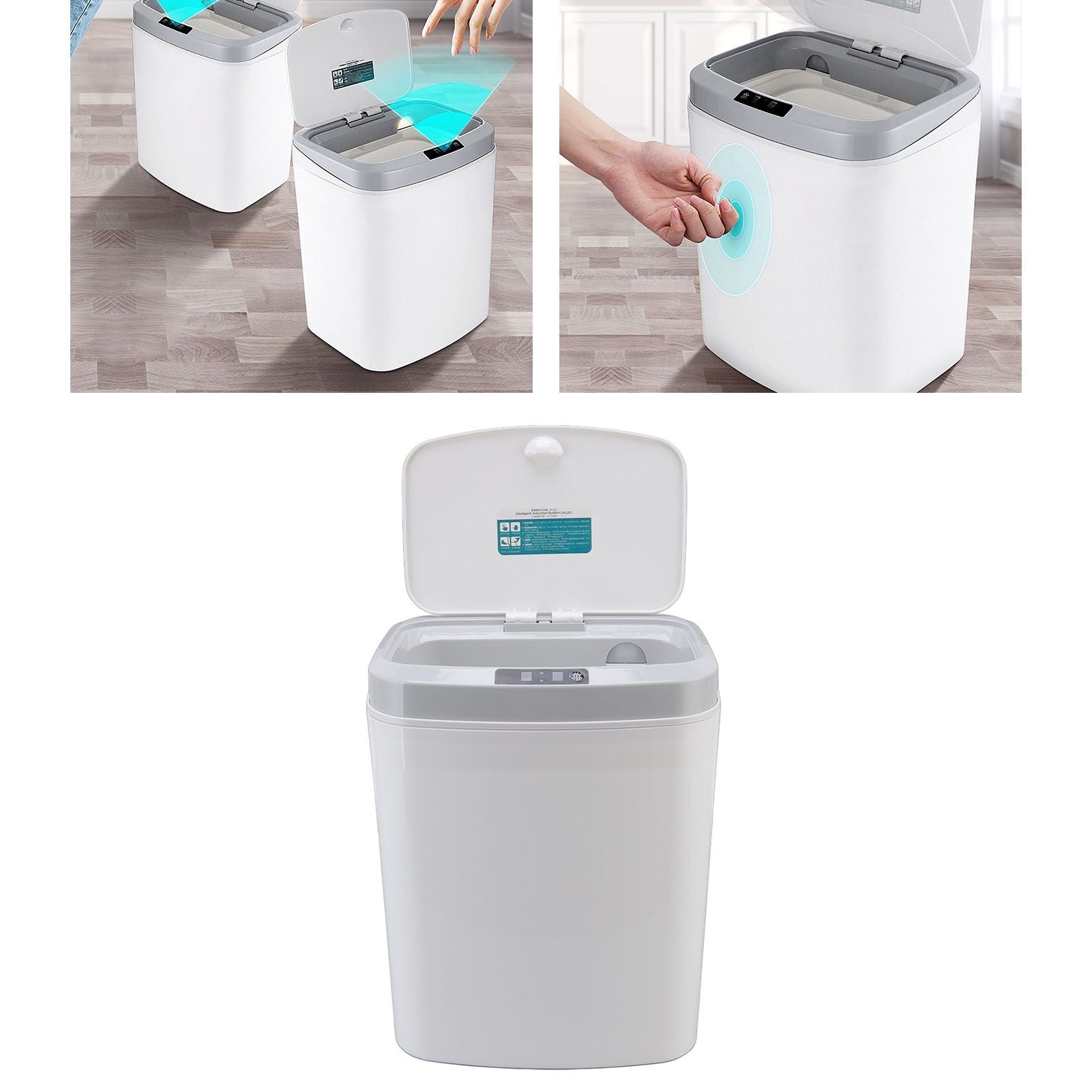 Smart Trash Can 16L Infrared Induction Button Control Manual Mute Household Automatic Trash Can with Night Light White