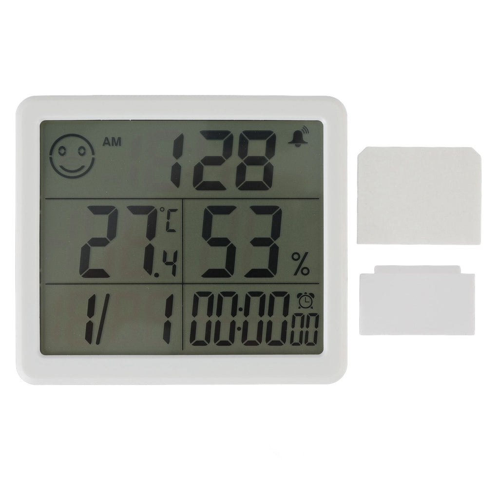 Digital Thermometer Hygrometer Alarm Clock Sensitive Induction High Accuracy Electronic Hygrometer with 5in LCD Screen White