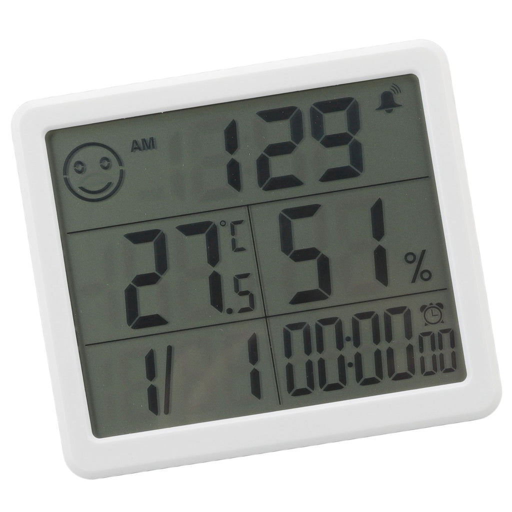 Digital Thermometer Hygrometer Alarm Clock Sensitive Induction High Accuracy Electronic Hygrometer with 5in LCD Screen White
