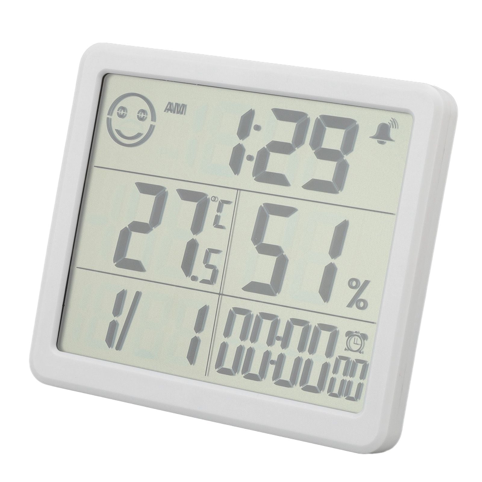 Digital Thermometer Hygrometer Alarm Clock Sensitive Induction High Accuracy Electronic Hygrometer with 5in LCD Screen White