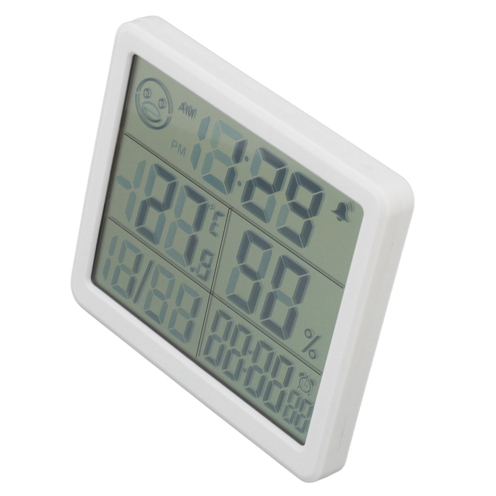 Digital Thermometer Hygrometer Alarm Clock Sensitive Induction High Accuracy Electronic Hygrometer with 5in LCD Screen White
