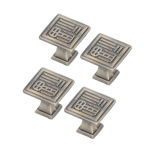 4PCS Vintage Knobs Punch Free Adhesive Retro Copper Cabinet Door Handle with Sticky Plate Screw for Cupboard AccessoriesFu