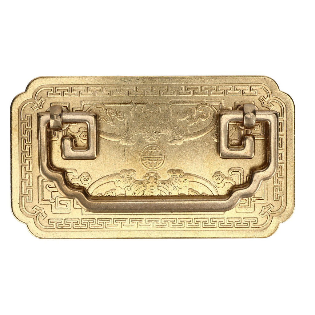 Antique Drawer Handle Tetragonal Bat Handle Antique Chinese Retro Style Drawer Pulls with 2 Screws for Cabinet Doors Brass