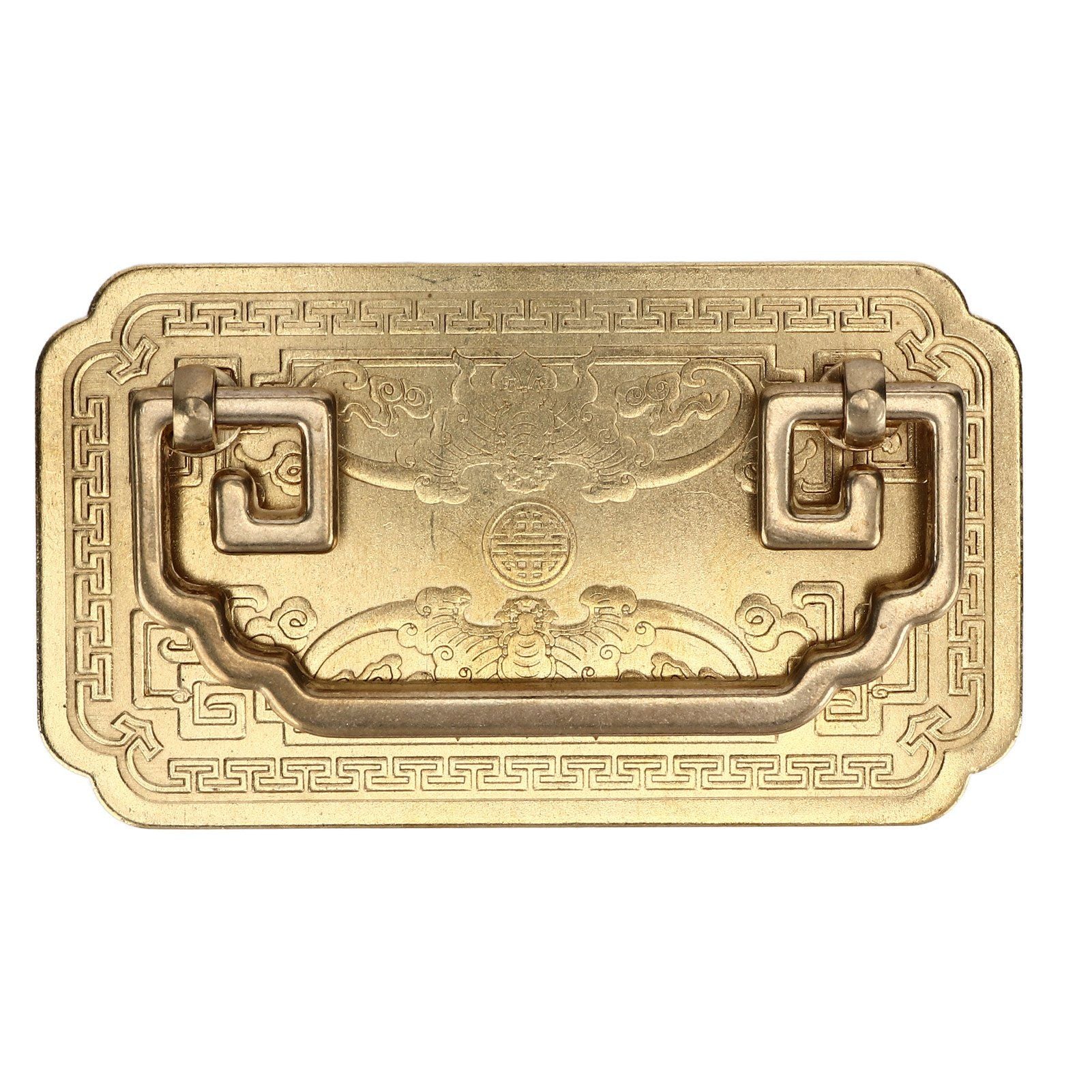 Antique Drawer Handle Tetragonal Bat Handle Antique Chinese Retro Style Drawer Pulls with 2 Screws for Cabinet Doors Brass