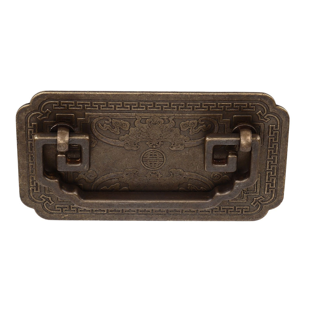 Antique Drawer Handle Tetragonal Bat Handle Antique Chinese Retro Style Drawer Pulls with 2 Screws for Cabinet Doors Bronze