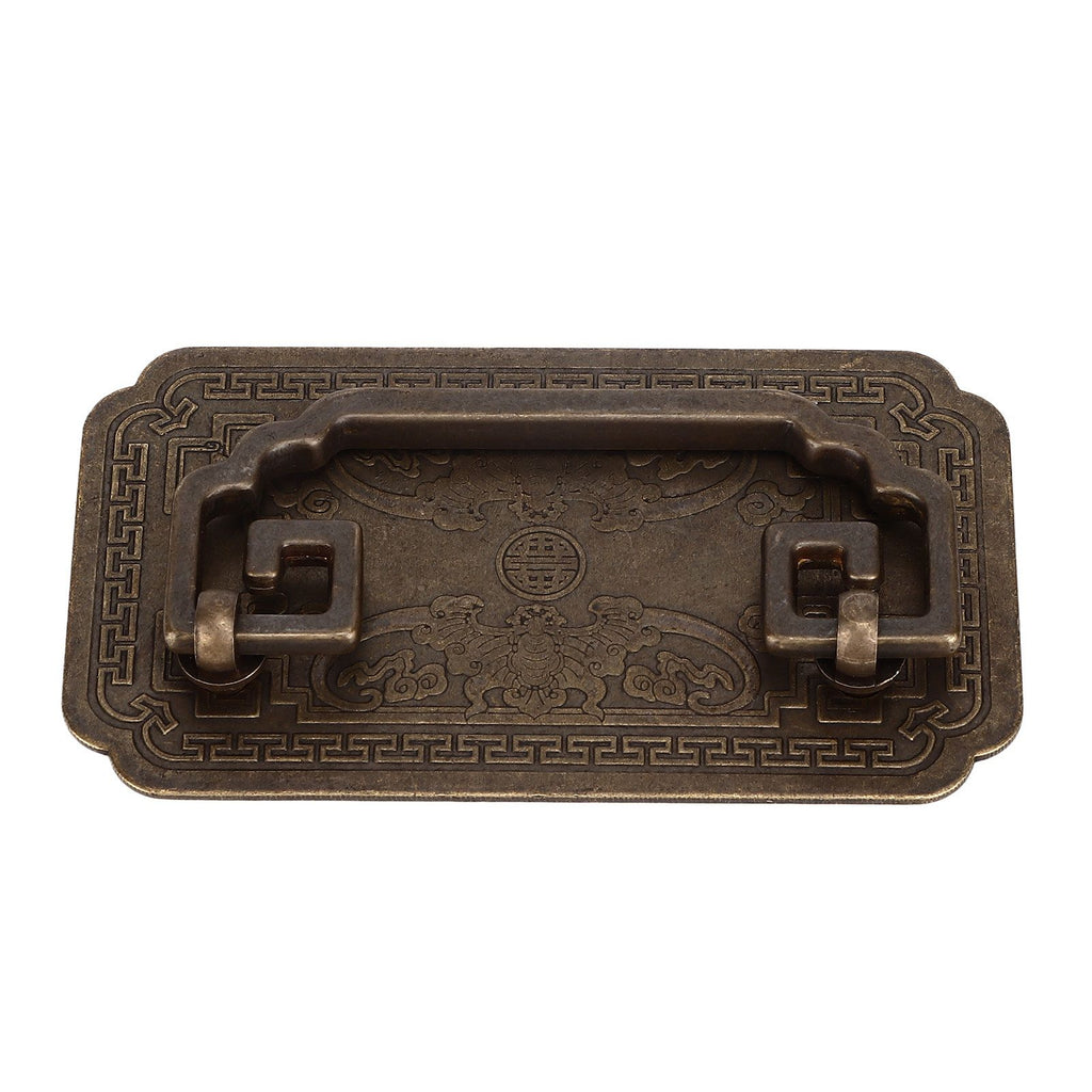 Antique Drawer Handle Tetragonal Bat Handle Antique Chinese Retro Style Drawer Pulls with 2 Screws for Cabinet Doors Bronze