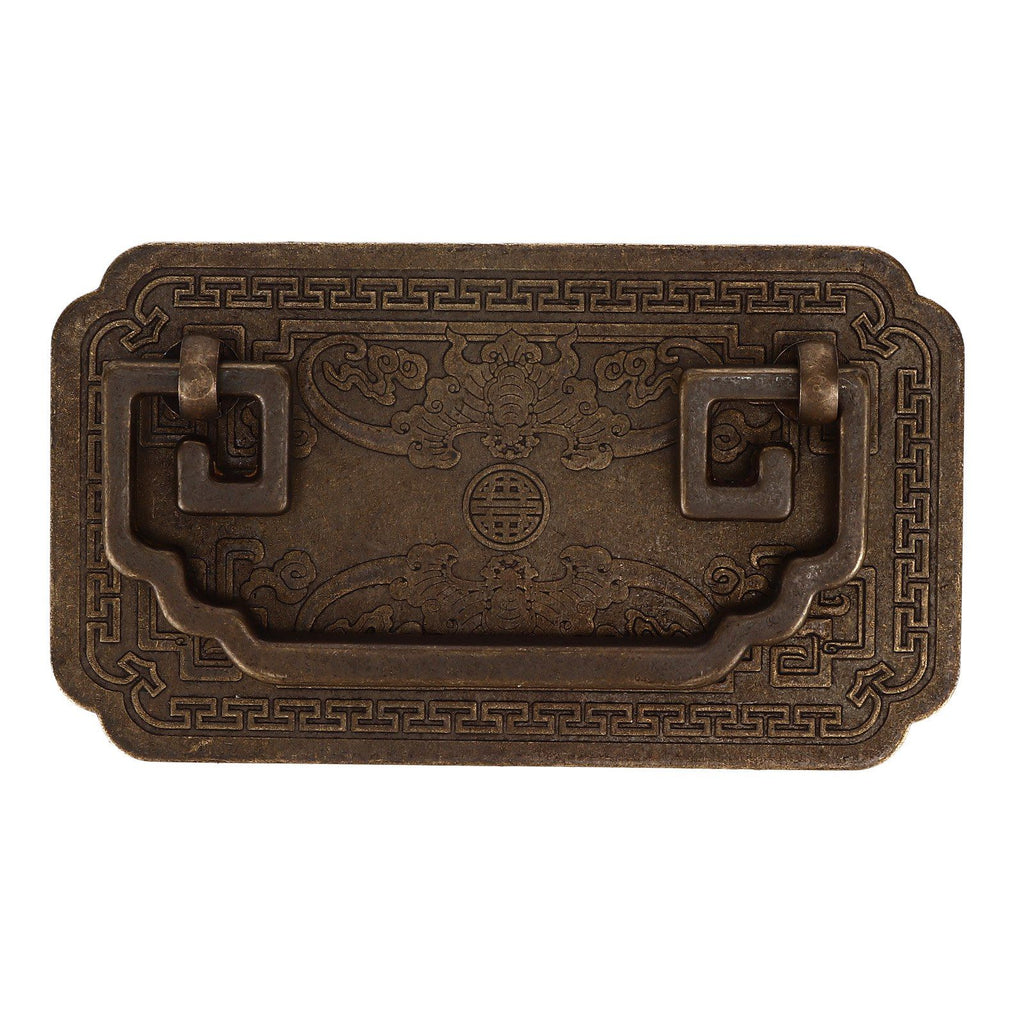 Antique Drawer Handle Tetragonal Bat Handle Antique Chinese Retro Style Drawer Pulls with 2 Screws for Cabinet Doors Bronze
