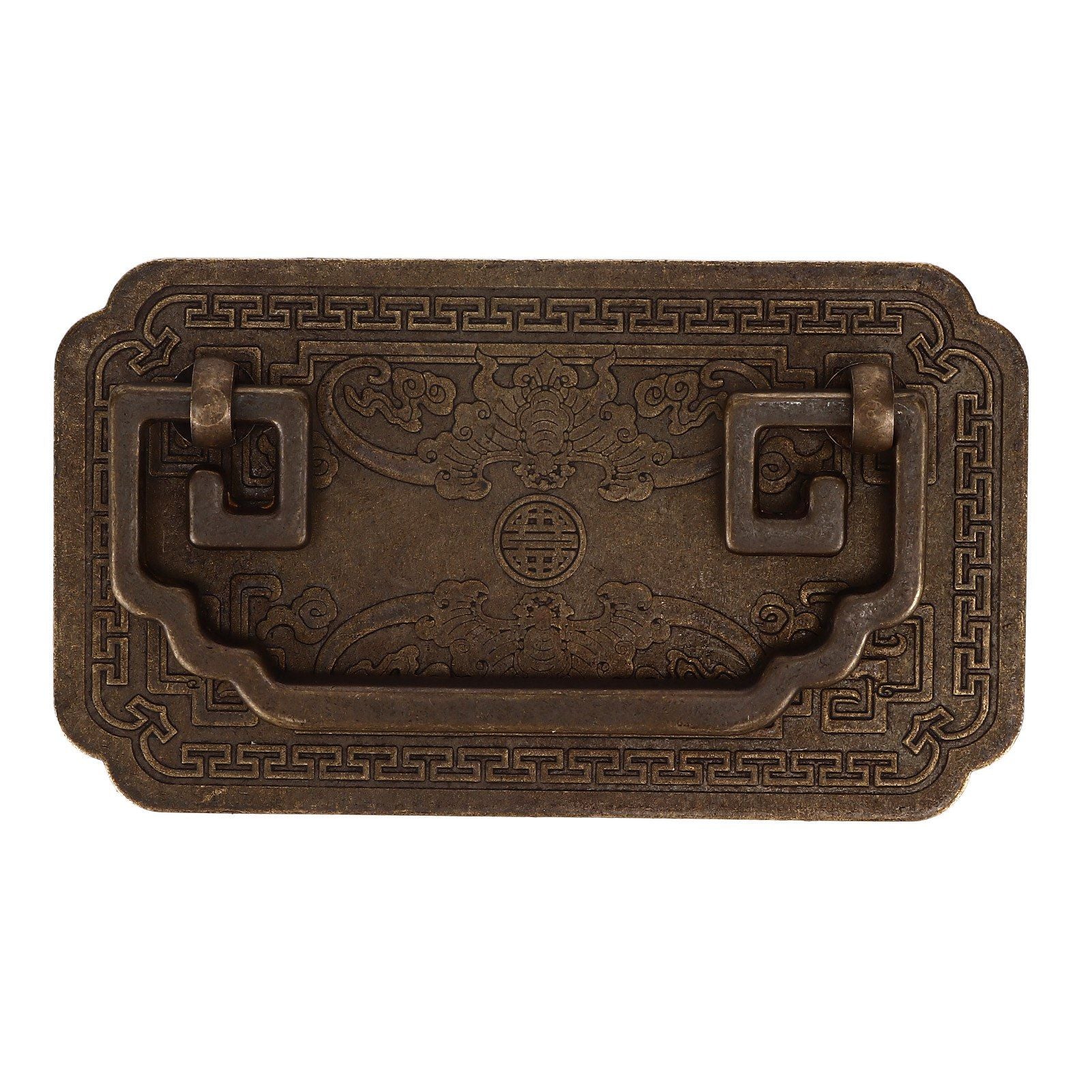 Antique Drawer Handle Tetragonal Bat Handle Antique Chinese Retro Style Drawer Pulls with 2 Screws for Cabinet Doors Bronze