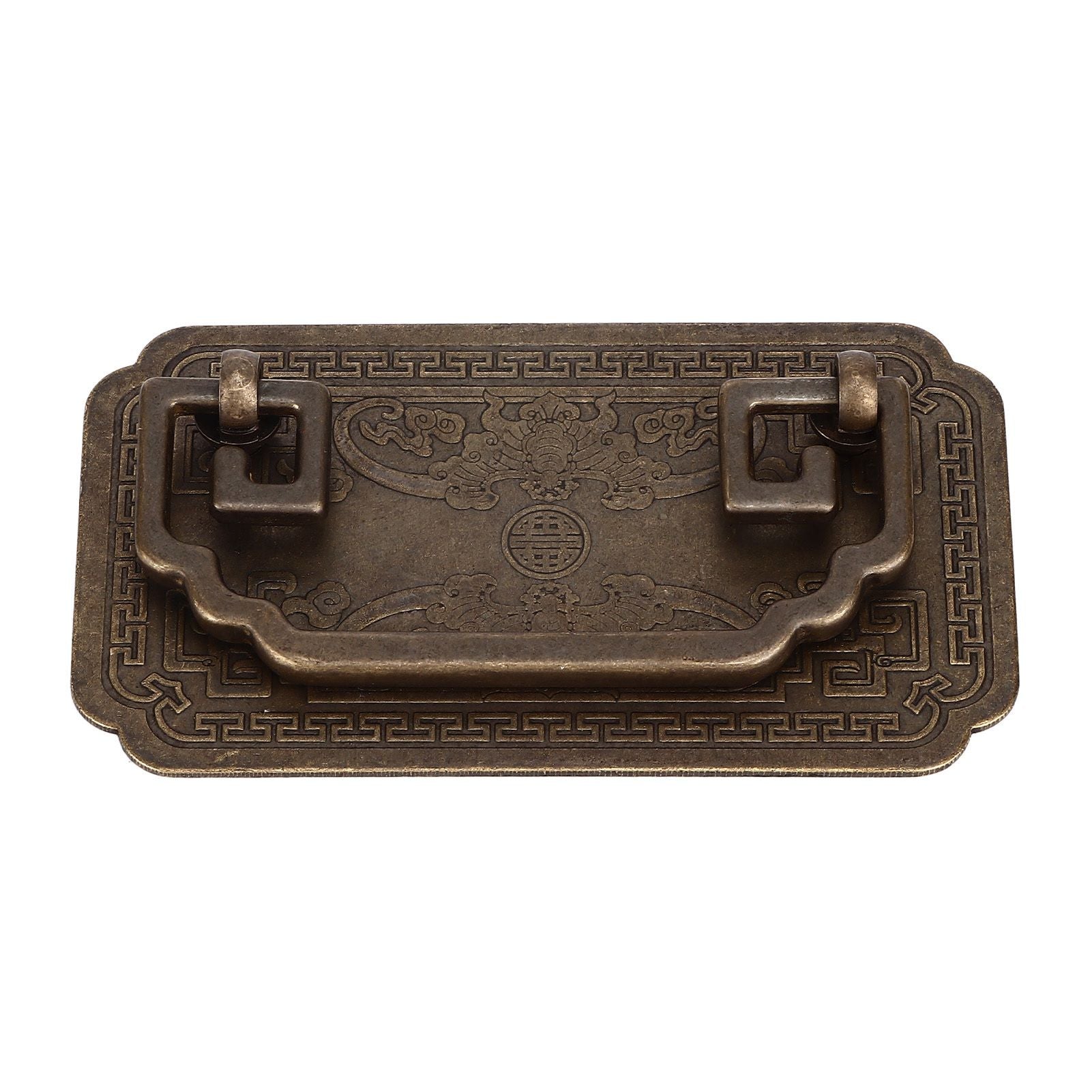 Antique Drawer Handle Tetragonal Bat Handle Antique Chinese Retro Style Drawer Pulls with 2 Screws for Cabinet Doors Bronze