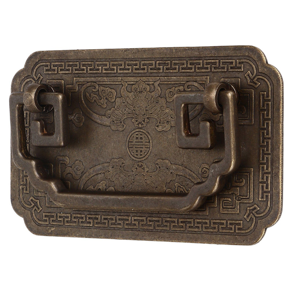 Antique Drawer Handle Tetragonal Bat Handle Antique Chinese Retro Style Drawer Pulls with 2 Screws for Cabinet Doors Bronze