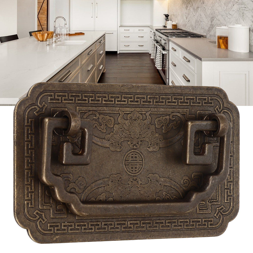 Antique Drawer Handle Tetragonal Bat Handle Antique Chinese Retro Style Drawer Pulls with 2 Screws for Cabinet Doors Bronze