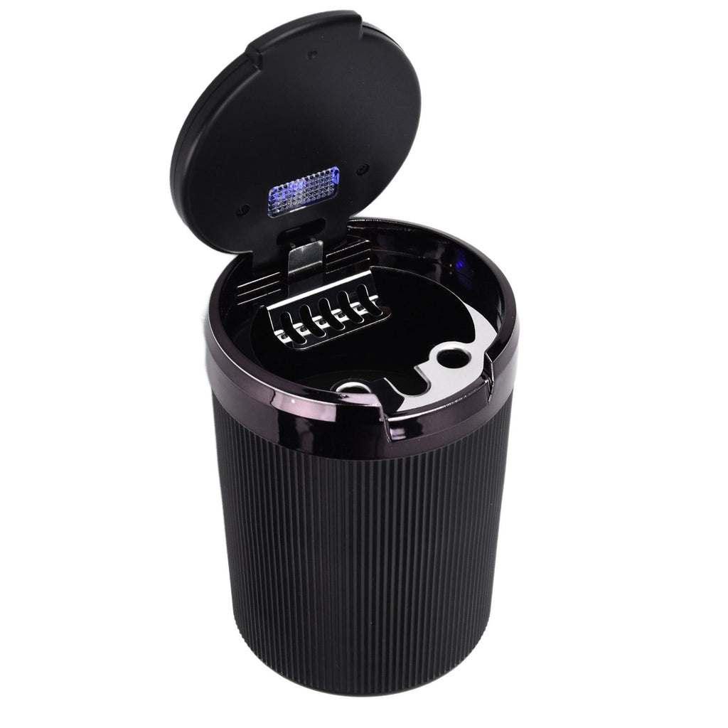 LED Car Ashtray with Lid 3W Portable Automobile Ashtray Car Cigarette Ashtray for Home OfficeBlack